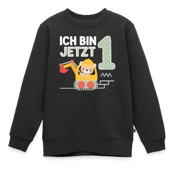 Ich bin jetzt 1 Bagger Bär 1. Geburtstag - Kinder Premium Organic Sweatshirt - Schwarz - Vorne - AI Model Kid Female (0cm)