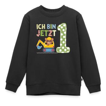 Ich bin jetzt 1 Bagger Bär 1. Geburtstag - Kinder Premium Organic Sweatshirt - Schwarz - Vorne - AI Model Kid Female (0cm)