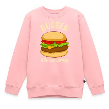 Burger is My Love Language - Food Design - Kinder Premium Organic Sweatshirt - Rosa - Vorne - AI Model Kid Female (0cm)