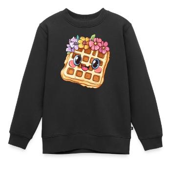 Gaufre aux fleurs - Sweat Premium enfant bio - noir - Devant - AI Model Kid Female (0cm)