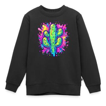Farbenfrohe Kaktus Kunst - Kinder Premium Organic Sweatshirt - Schwarz - Vorne - AI Model Kid Female (0cm)