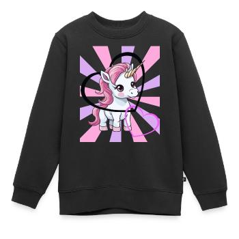 Einhorn Valentin Herz Teenie Pferd Kinder Herzen - Kinder Premium Organic Sweatshirt - Schwarz - Vorne - AI Model Kid Female (0cm)