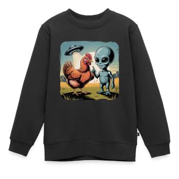 Aventure extraterrestre et soucoupe de poulet - Sweat Premium enfant bio - noir - Devant - AI Model Kid Female (0cm)