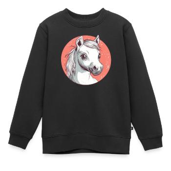 Weißes Pony mit Blick - Kinder Premium Organic Sweatshirt - Schwarz - Vorne - AI Model Kid Female (0cm)