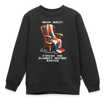 Crochet Quest : Couverture terminée | Laine faite à la main - Sweat Premium enfant bio - noir - Devant - AI Model Kid Female (0cm)