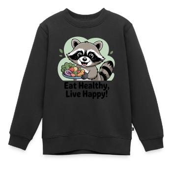 GESUND ESSEN, GLÜCKLICH LEBEN - Kinder Premium Organic Sweatshirt - Schwarz - Vorne - AI Model Kid Female (0cm)
