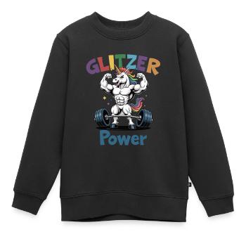 Puissance des paillettes . Licorne musculaire - Sweat Premium enfant bio - noir - Devant - AI Model Kid Female (0cm)