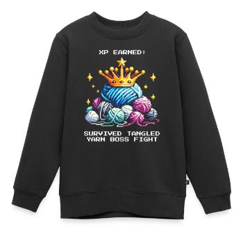 XP erhalten: Wollknäuel besiegt | Häkeln Garn - Kinder Premium Organic Sweatshirt - Schwarz - Vorne - AI Model Kid Female (0cm)