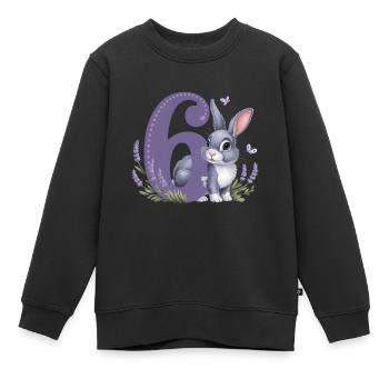 6. Geburtstag 6 Jahre Hase Häschen Lavendel Lila - Kinder Premium Organic Sweatshirt - Schwarz - Vorne - AI Model Kid Female (0cm)