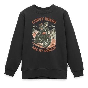 Les routes sinueuses sont mon domaine de motard - Sweat Premium enfant bio - noir - Devant - AI Model Kid Female (0cm)