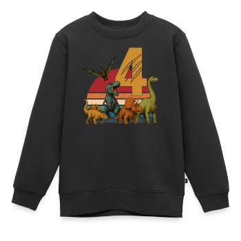 Dino anniversaire 4 ans Cadeau dinosaure rétro - Sweat Premium enfant bio - noir - Devant - AI Model Kid Female (0cm)