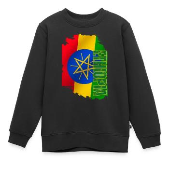 Drapeau de l’Éthiopie vertical, J’aime l’Éthiopie - Sweat Premium enfant bio - noir - Devant - AI Model Kid Female (0cm)