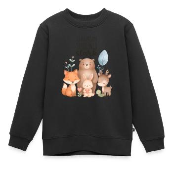 Gemeinsam sind wir stark Waldtiere Design - Kinder Premium Organic Sweatshirt - Schwarz - Vorne - AI Model Kid Female (0cm)