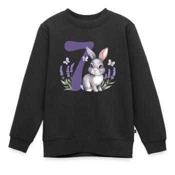 7. Geburtstag 7 Jahre Hase Häschen Lavendel Lila - Kinder Premium Organic Sweatshirt - Schwarz - Vorne - AI Model Kid Female (0cm)