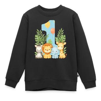 Jungle Animals Cadeau d’anniversaire d’un an pour les enfants - Sweat Premium enfant bio - noir - Devant - AI Model Kid Female (0cm)