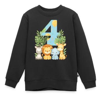 Animaux de la jungle Cadeau d’anniversaire 4 ans pour enfants - Sweat Premium enfant bio - noir - Devant - AI Model Kid Female (0cm)