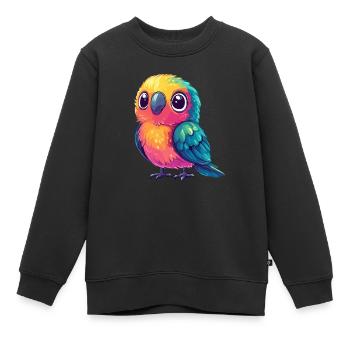 Perroquet coloré câlin - Sweat Premium enfant bio - noir - Devant - AI Model Kid Female (0cm)