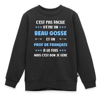 Prof de francais - Sweat Premium enfant bio - noir - Devant - AI Model Kid Female (0cm)