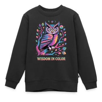 Lebendige Eulenweisheit in der Farbgestaltung - Kinder Premium Organic Sweatshirt - Schwarz - Vorne - AI Model Kid Female (0cm)