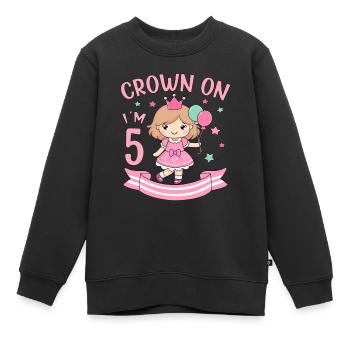 5th Birthday Girl Princess Crown On I´m 5 Years - Kinder Premium Organic Sweatshirt - Schwarz - Vorne - AI Model Kid Female (0cm)