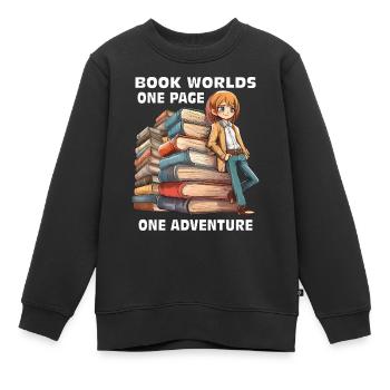 LIVRES LIVRES MONDES UNE PAGE UNE AVENTURE - Sweat Premium enfant bio - noir - Devant - AI Model Kid Female (0cm)