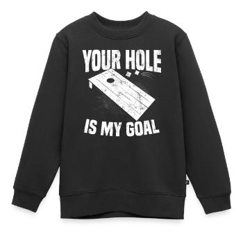 Dein Loch ist mein Ziel Lustiger Cornhole Sitzsack Rasen - Kinder Premium Organic Sweatshirt - Schwarz - Vorne - AI Model Kid Female (0cm)