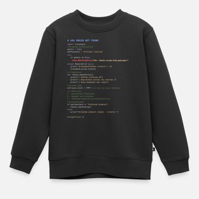 404 Cerveau introuvable Code Python - Sweat Premium enfant bio - noir