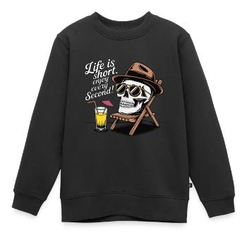SKELETTE, DAS LEBEN IST KURZ, GENIESSE JEDE SEKUNDE - Kinder Premium Organic Sweatshirt - Schwarz - Vorne - AI Model Kid Female (0cm)