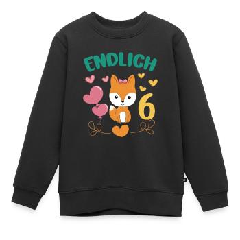 Enfin 6 ans fille anniversaire chemise renard - Sweat Premium enfant bio - noir - Devant - AI Model Kid Female (0cm)