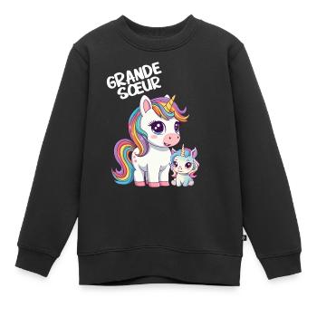 Grande Sœur Licorne Fière Et Magique Licornes - Sweat Premium enfant bio - noir - Devant - AI Model Kid Female (0cm)