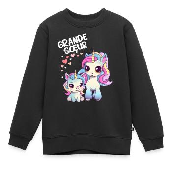 Grande Sœur Licorne Mignonne Et Fière Avec Cœurs - Sweat Premium enfant bio - noir - Devant - AI Model Kid Female (0cm)