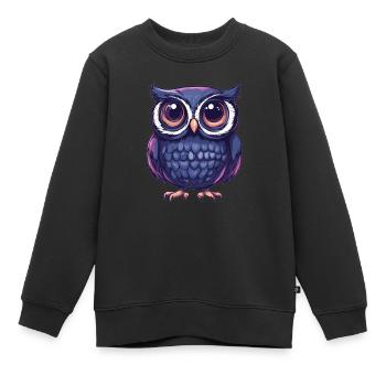 Hibou mignon aux yeux écarquillés - Sweat Premium enfant bio - noir - Devant - AI Model Kid Female (0cm)