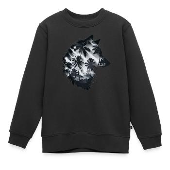 Wolfssilhouette mit Palmen und Sonnenlicht - Kinder Premium Organic Sweatshirt - Schwarz - Vorne - AI Model Kid Female (0cm)