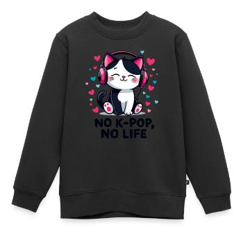 No K-Pop No Life Cute Cat - Kids Premium Organic Sweatshirt - black - Front - AI Model Kid Female (0cm)