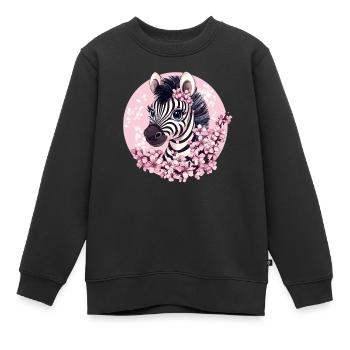 Zebra mit Kirschblüten - Kinder Premium Organic Sweatshirt - Schwarz - Vorne - AI Model Kid Female (0cm)