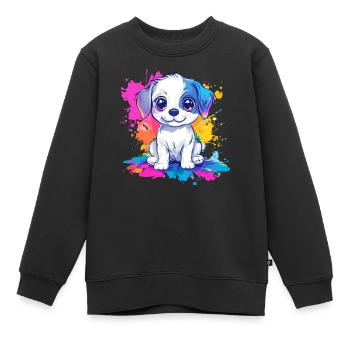 Welpe auf Farbspritzer - Kinder Premium Organic Sweatshirt - Schwarz - Vorne - AI Model Kid Female (0cm)
