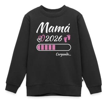 Future maman 2026 Chargement - Sweat Premium enfant bio - noir - Devant - AI Model Kid Female (0cm)