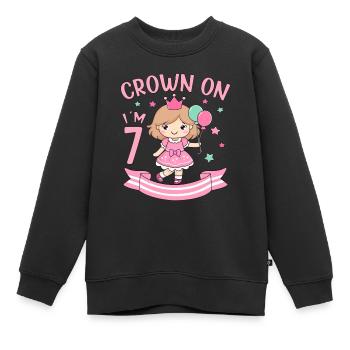 7th Birthday Girl Princess Crown On I am 7 Years - Kinder Premium Organic Sweatshirt - Schwarz - Vorne - AI Model Kid Female (0cm)