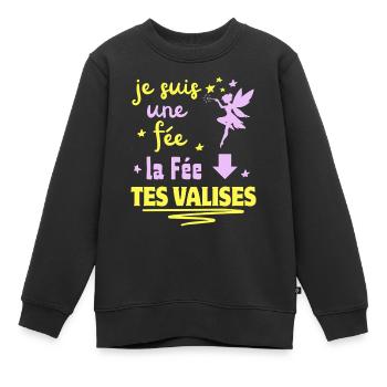 je suis une fée la fée tes VALISES - Sweat Premium enfant bio - noir - Devant - AI Model Kid Female (0cm)