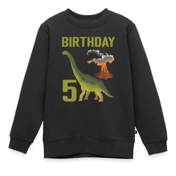 5 ans d’anniversaire garçon Dino Volcano - 5ème - Sweat Premium enfant bio - noir - Devant - AI Model Kid Female (0cm)