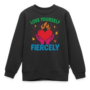 Liebe Dich Selbst Heftig Achtsamkeit Affirmation - Kinder Premium Organic Sweatshirt - Schwarz - Vorne - AI Model Kid Female (0cm)