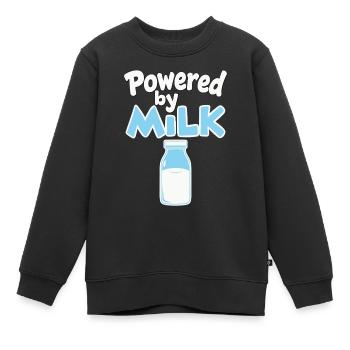 Powered by Milk - Milchflasche Baby Spruch - Kinder Premium Organic Sweatshirt - Schwarz - Vorne - AI Model Kid Female (0cm)