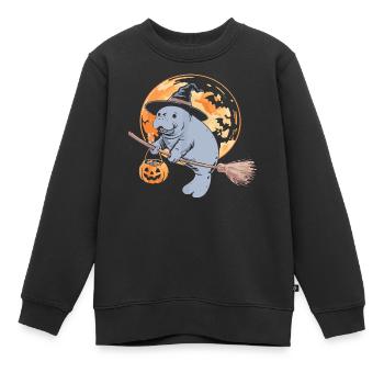 Lunatique hippopotame sorcière Halloween Design - Sweat Premium enfant bio - noir - Devant - AI Model Kid Female (0cm)