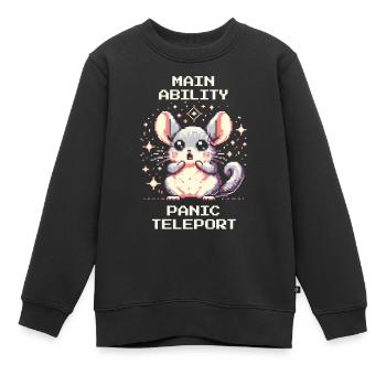Capacité principale : Téléportation panique | Chinchilla - Sweat Premium enfant bio - noir - Devant - AI Model Kid Female (0cm)