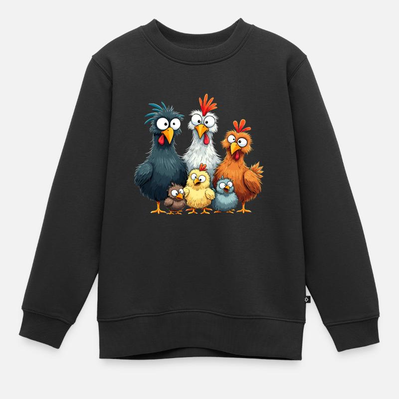 Bunte Hühnergruppe Comedy Design - Kinder Premium Organic Sweatshirt - Schwarz