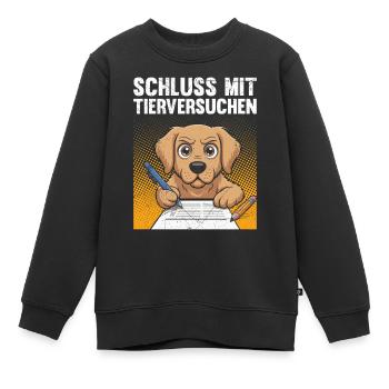 Tierschutz STOPPT TIERVERSUCHE LUSTIG - Kinder Premium Organic Sweatshirt - Schwarz - Vorne - AI Model Kid Female (0cm)