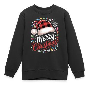 Chemise de joyeux Noël avec chapeau à carreaux - Sweat Premium enfant bio - noir - Devant - AI Model Kid Female (0cm)