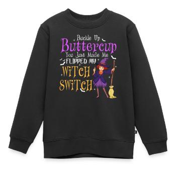 Schnallen Sie sich an Butterblume Hexenschalter Halloween - Kinder Premium Organic Sweatshirt - Schwarz - Vorne - AI Model Kid Female (0cm)