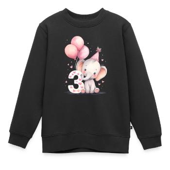 Dritter Geburtstag Elefant 3 Luftballons - Kinder Premium Organic Sweatshirt - Schwarz - Vorne - AI Model Kid Female (0cm)