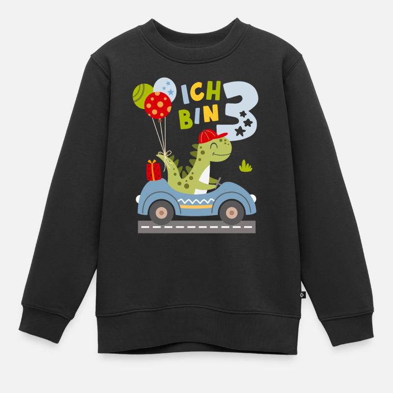 Ich bin 3 Dino Geburtstag Dritter Geburtstag - Kinder Premium Organic Sweatshirt - Schwarz